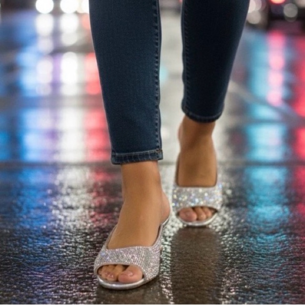 Alex Marie Silver Glitter Slide Sandals